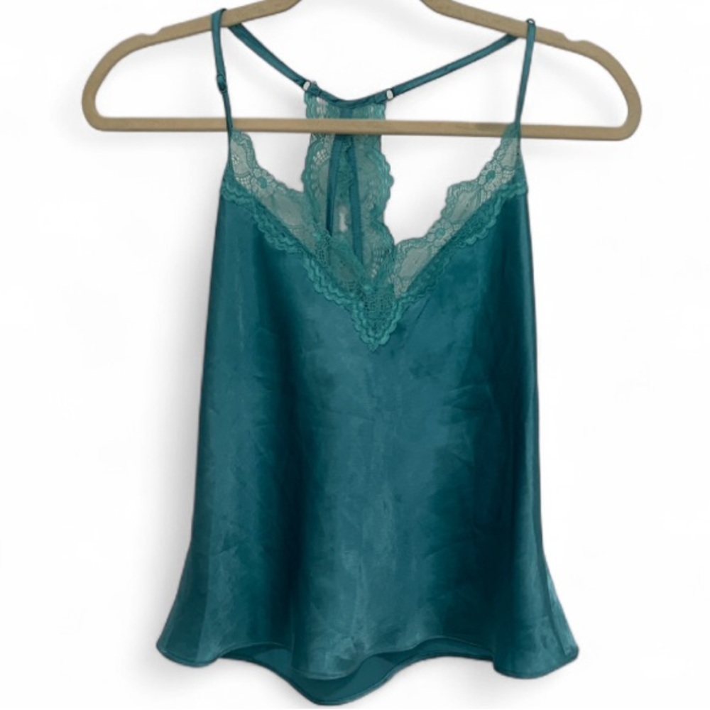 Jonquil In Bloom Turquoise Lace Trim Satin Tank Top Size Small